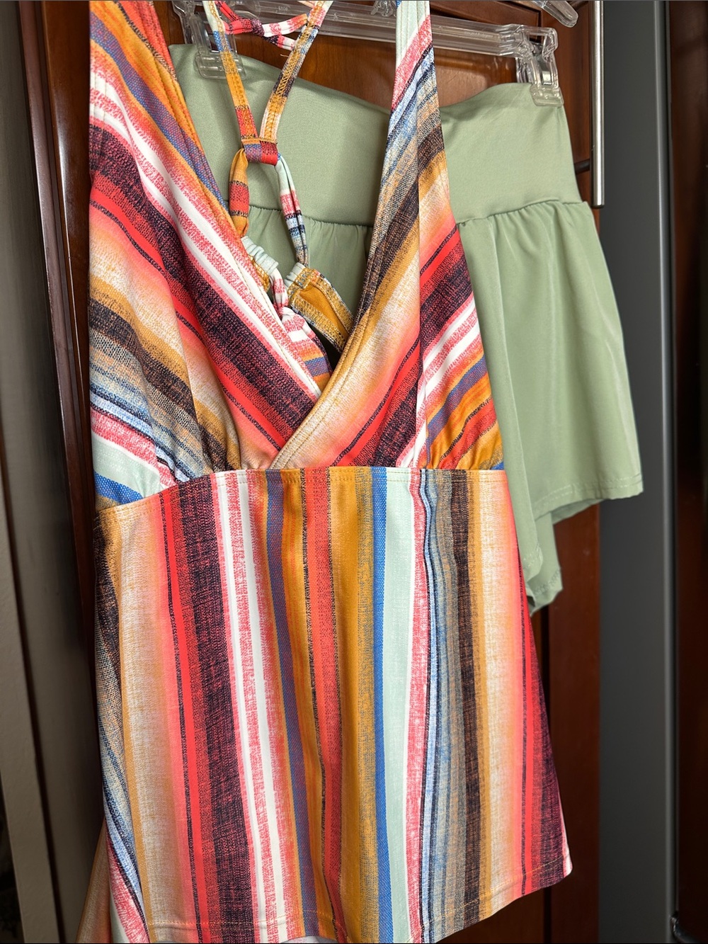 Prana Multicolor Stripe Swim Top with Mint Green Unbranded Skort - Picture 3 of 8